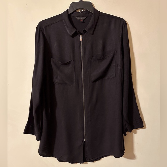 Rock & Republic Black Zip-Up Shirt, XXL - Picture 1 of 5